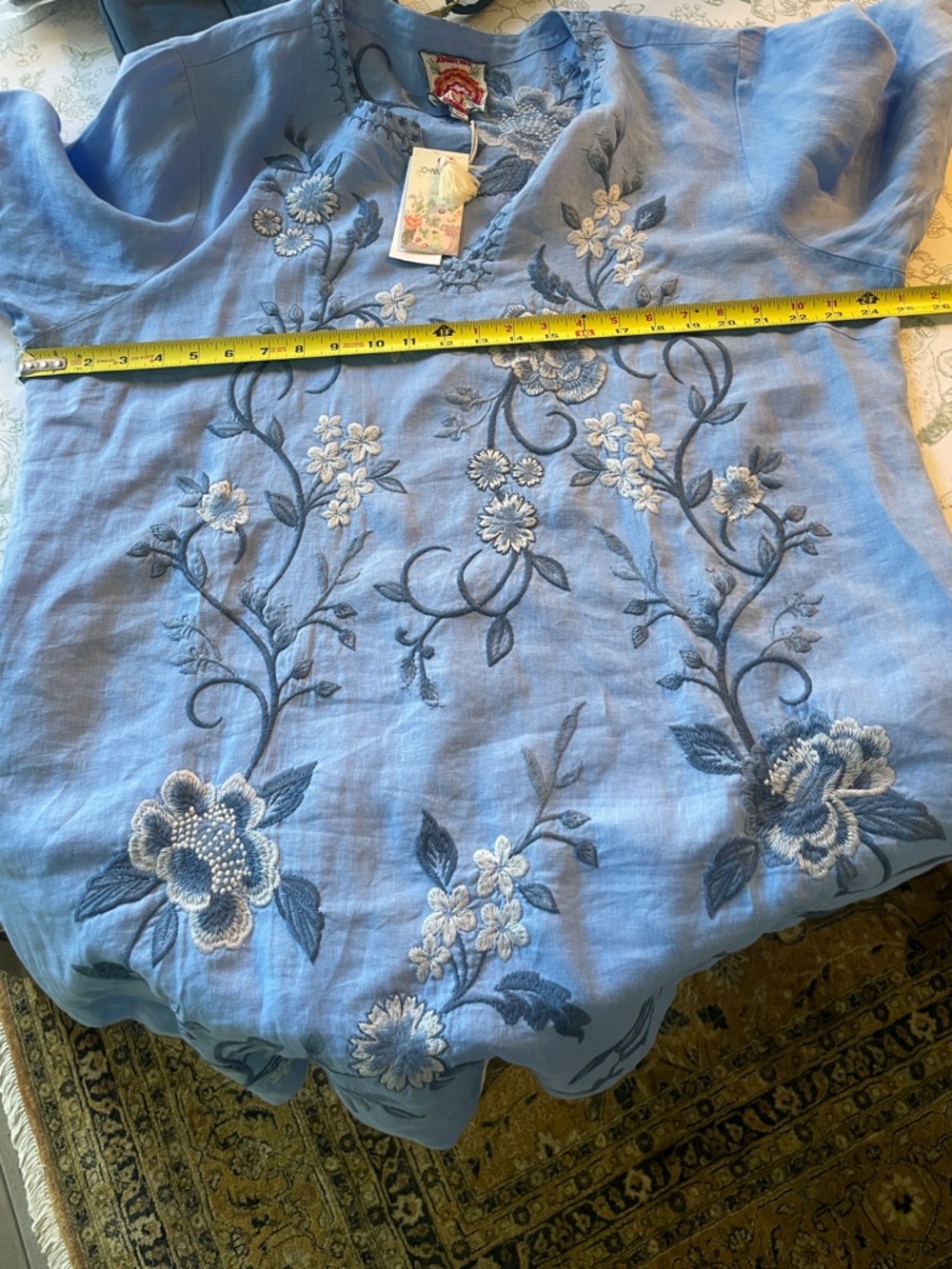 Johnny Was Embroidered Light Blue Floral Tunic - Picture 11 of 12